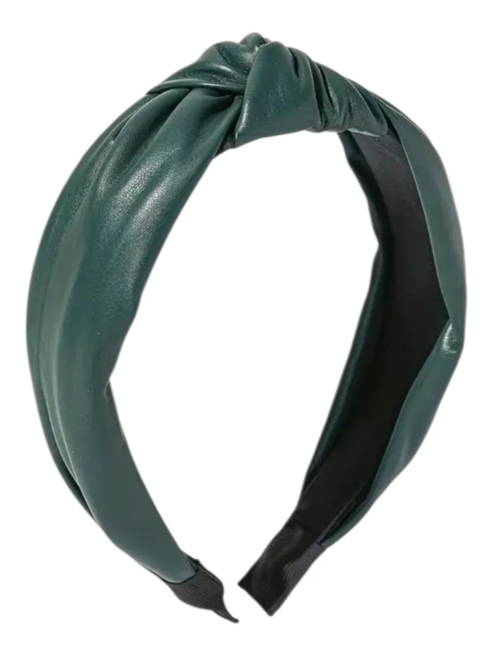 Dark Green Knotted Faux Leather Headband